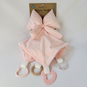 DreamGro Pink Bow Plush Lovey Coquette Blanket Baby  Activity Toy Teether Girly